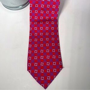 J. McLaughlin Men’s Patterned Tie Red Interlocking Blue‎ Circles & White Squares
